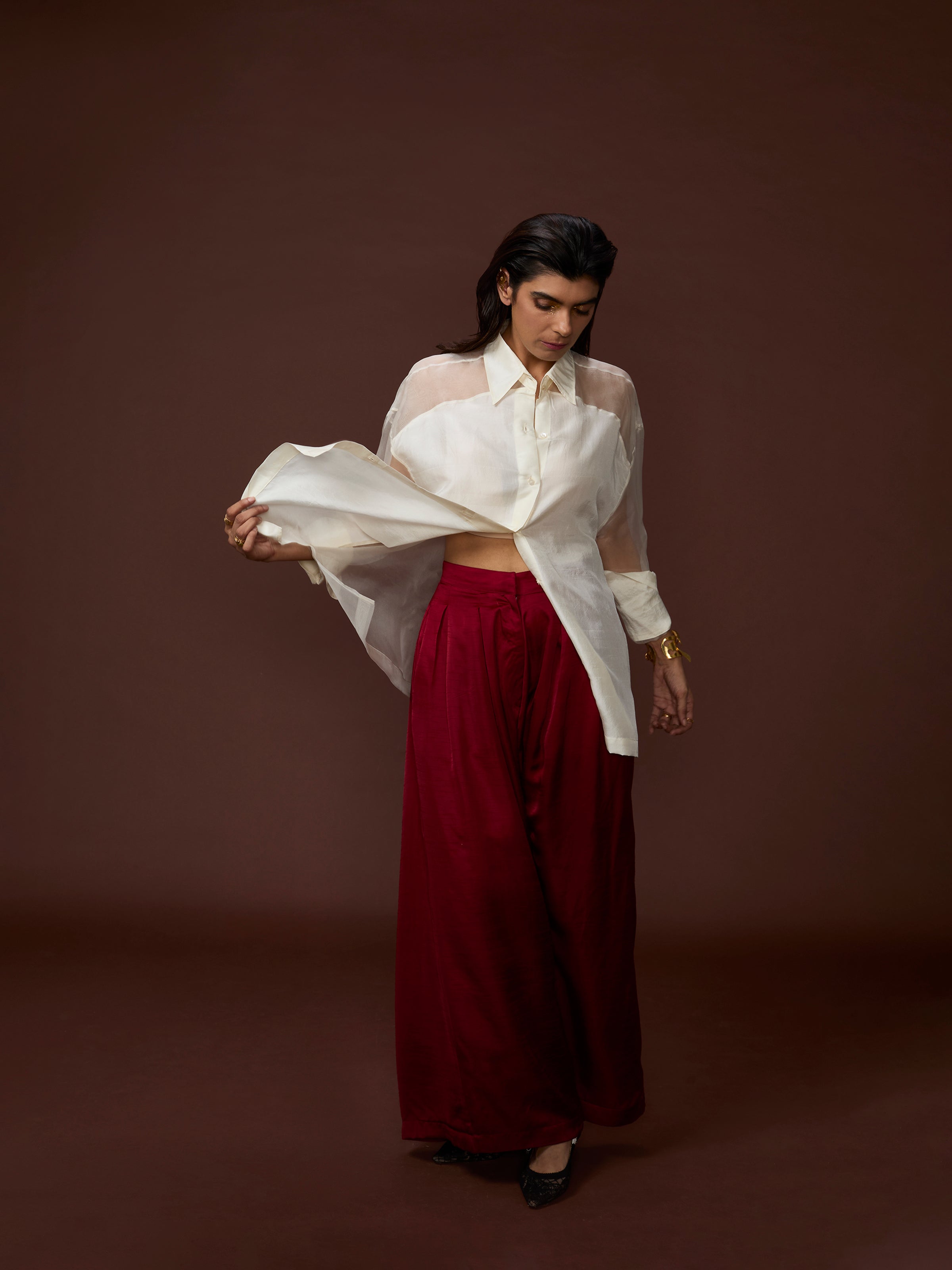 Maroon Luxe Flow Trousers