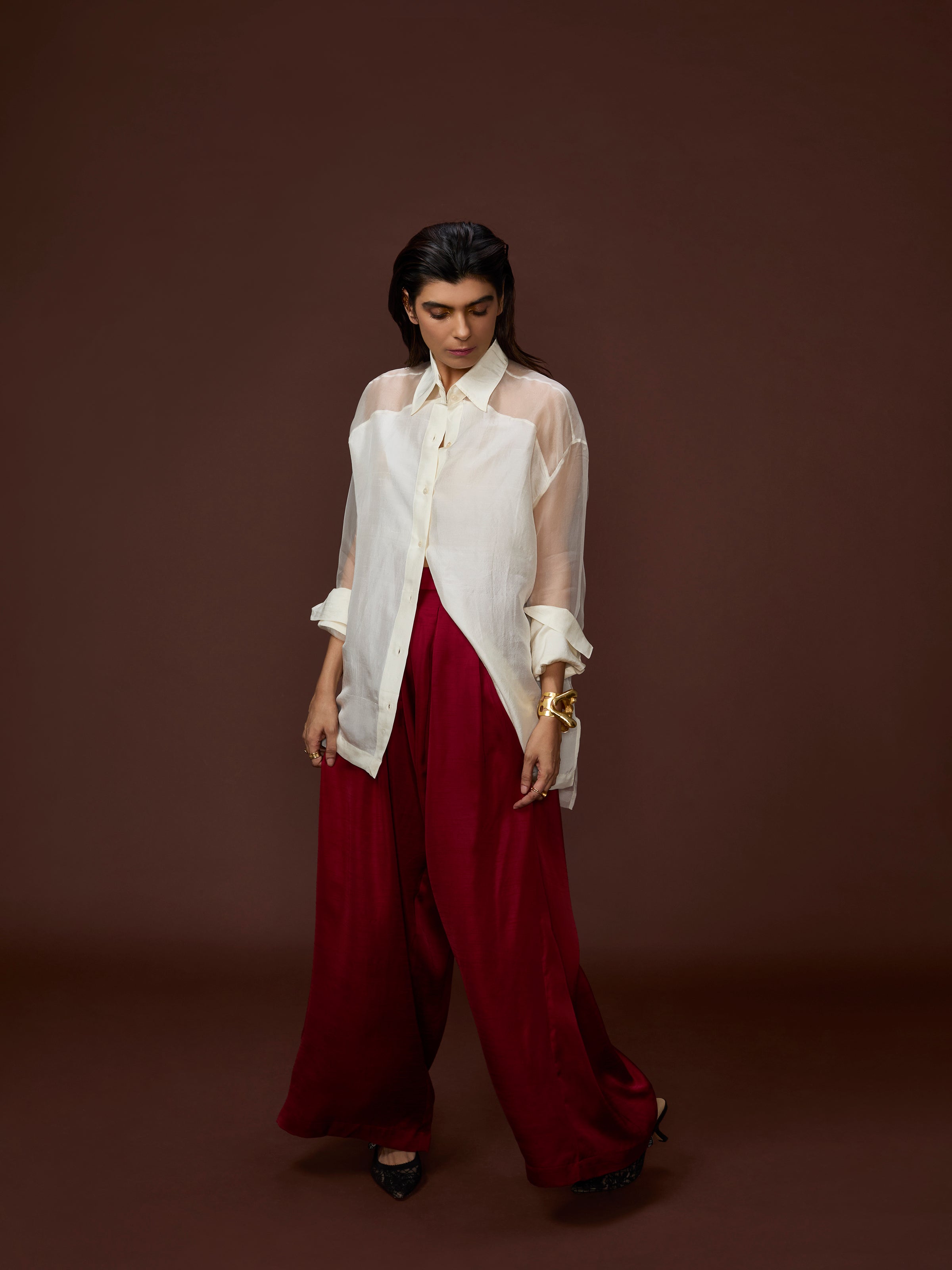 Cream Silken Tofu Organza Shirt