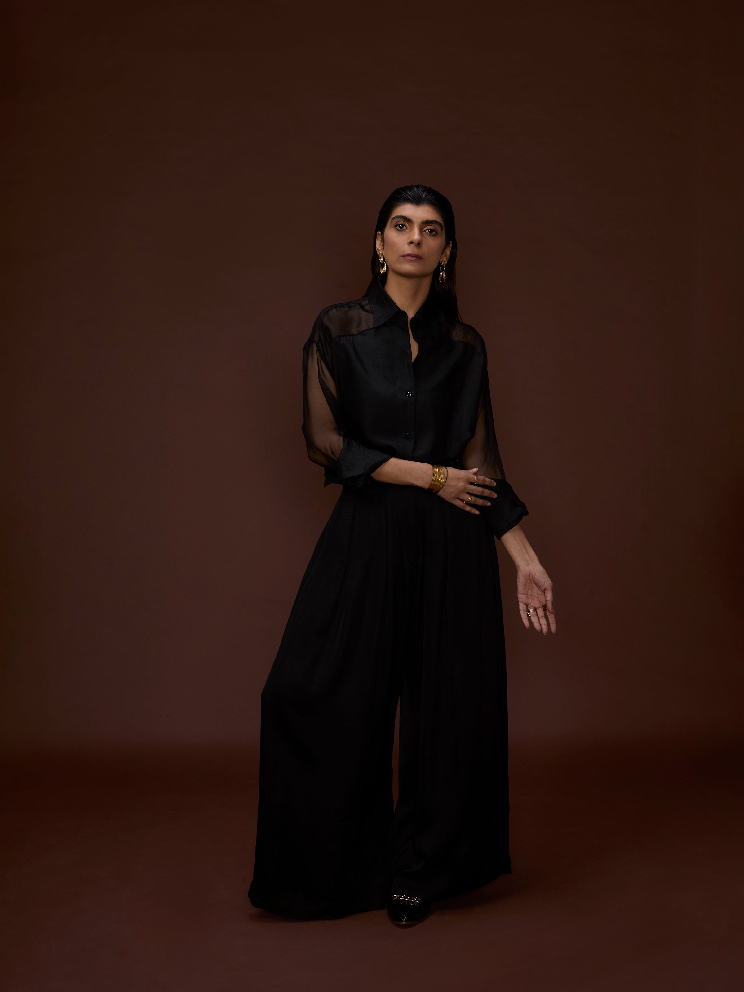 Black Silken Smoke Organza Shirt