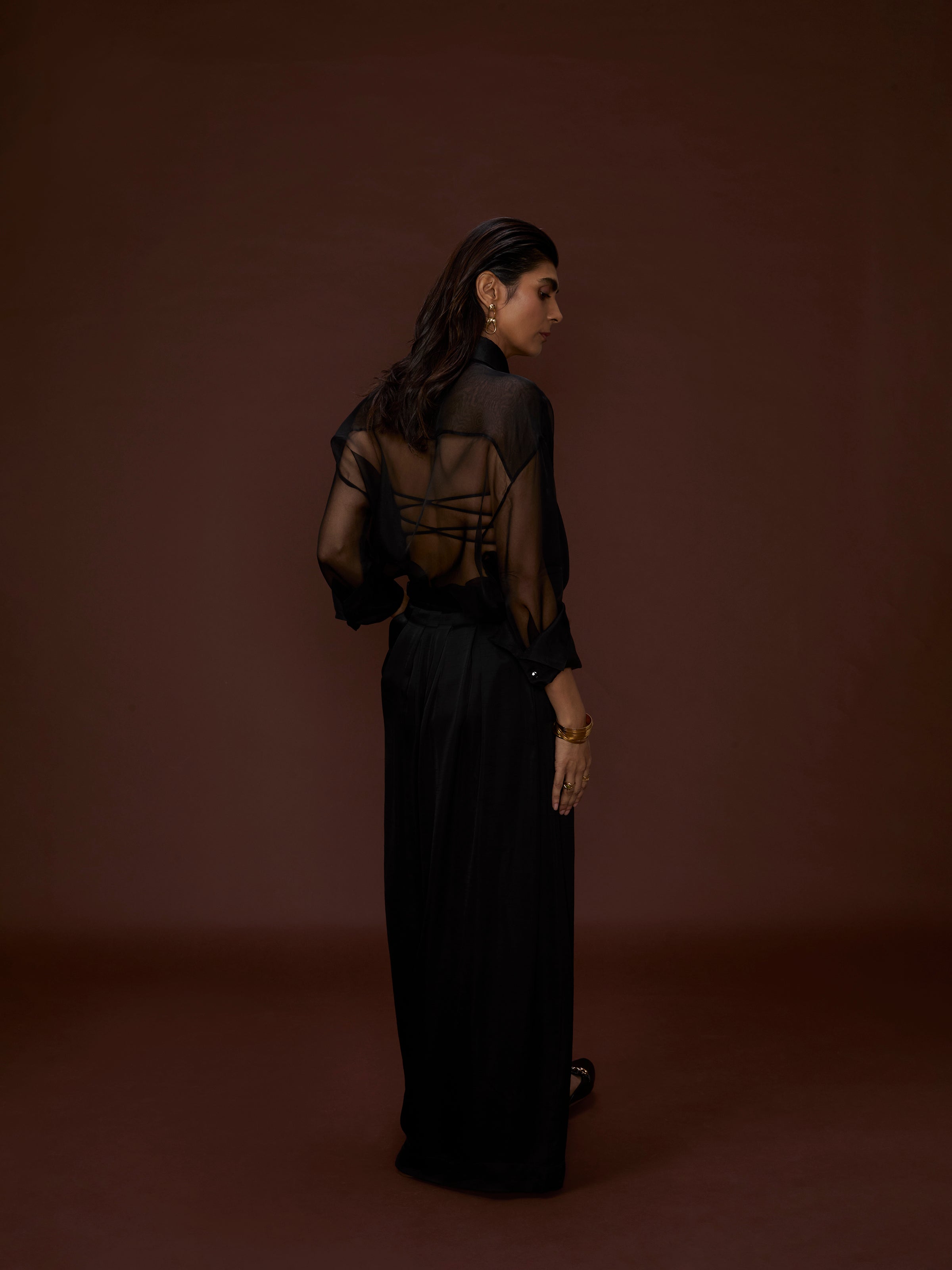 Black Silken Smoke Organza Shirt