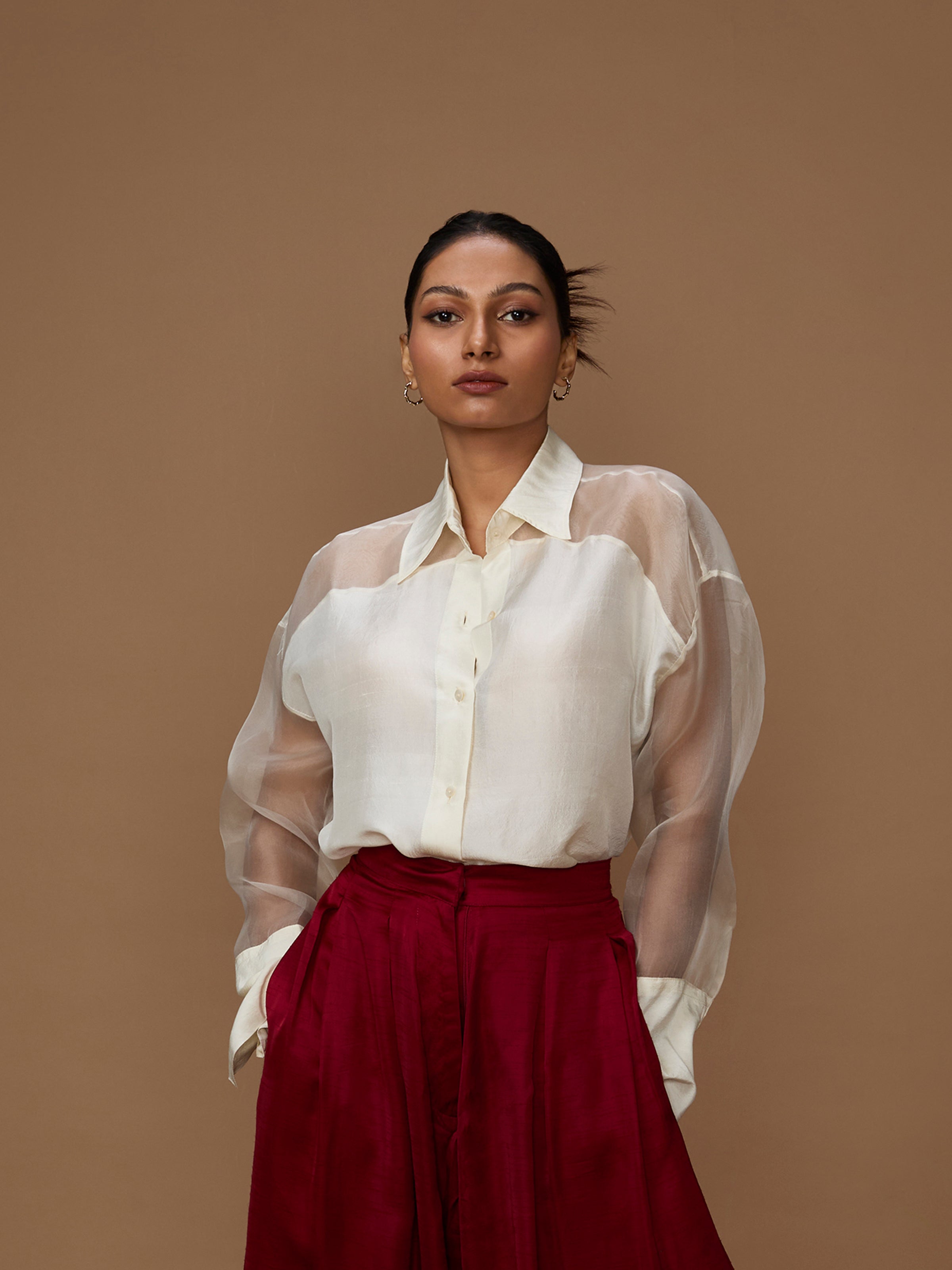 Cream Silken Tofu Organza Shirt